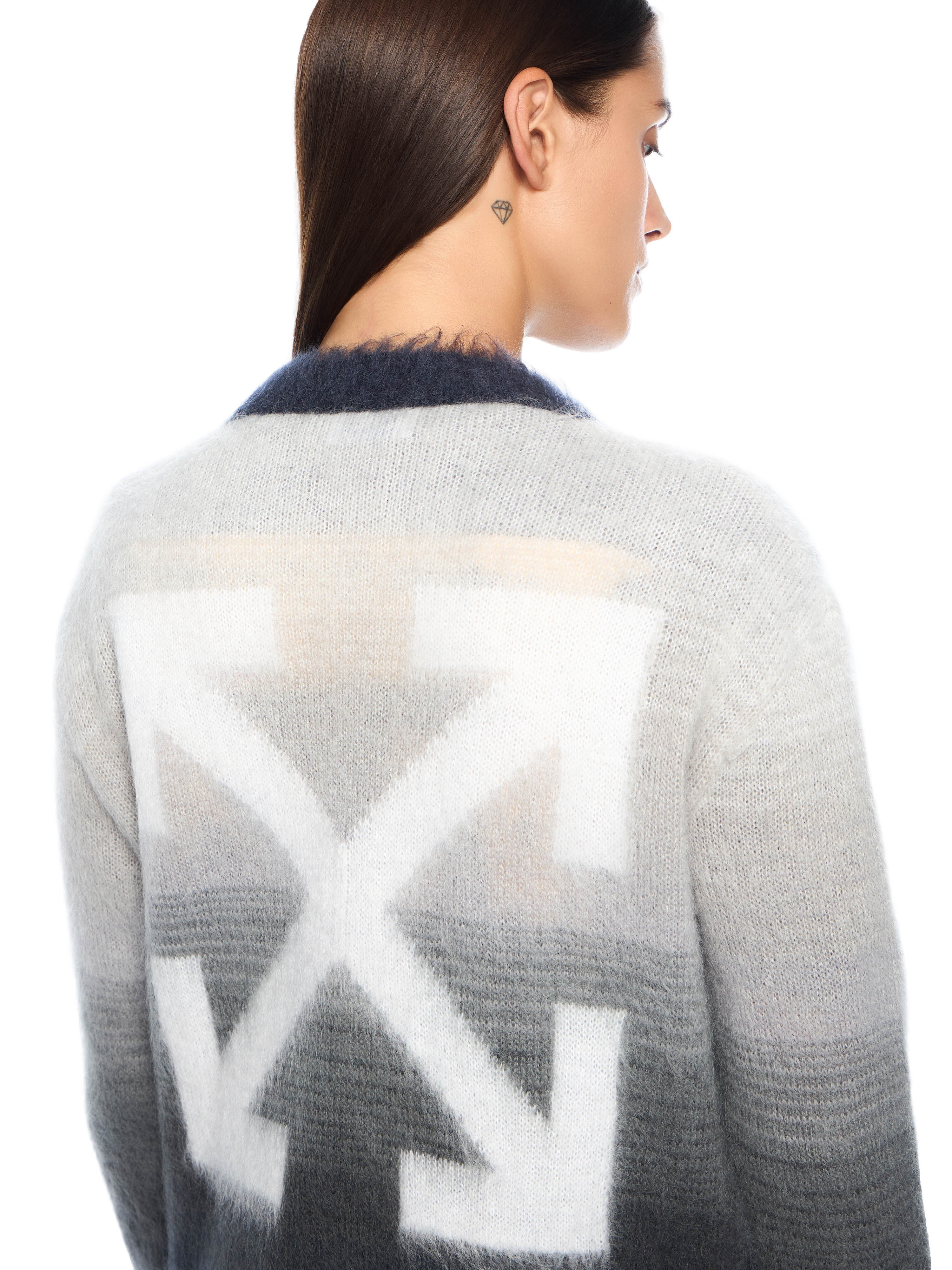 OFF WHITE Mohair Arrow Degrade Cardigan BLACKENED PEARL-WHITE OWHB04KF25KNI001