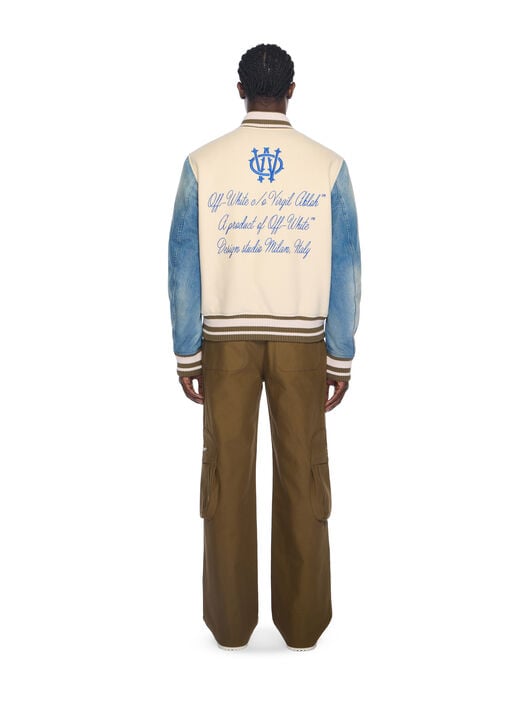 Gothic Wool Denim Varsity Jacket OFF WHITE Gothic Wool Denim Varsity Jacket FROZEN DEW/NAUTICAL BLUE OMEH053F25FAB004