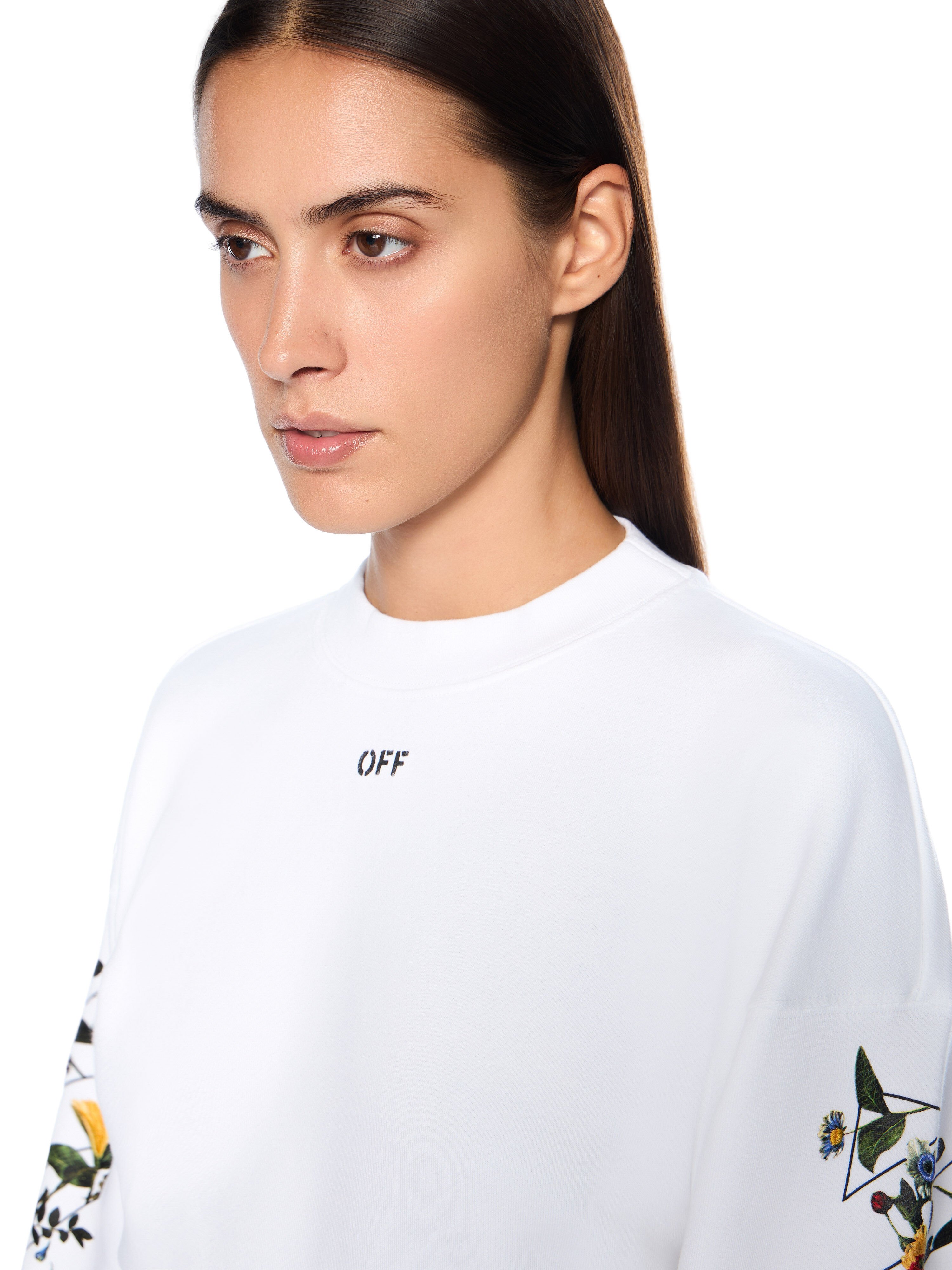 OFF WHITE Arrow Flowers Crop Crew Logo Sweatshirt WHITE OWBA079F25FLE001