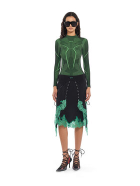 OFF WHITE Silk Lingerie Corset Midi Skirt Black Kelly Green 2FS00746B