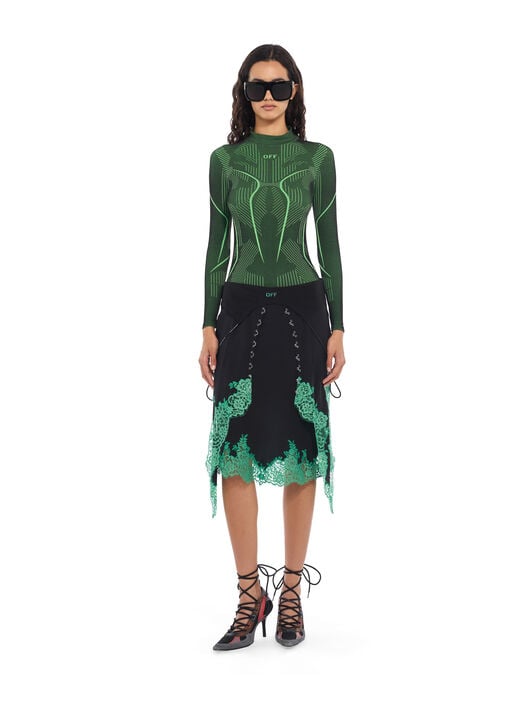 OFF WHITE Silk Lingerie Corset Midi Skirt Black Kelly Green 2FS00746B