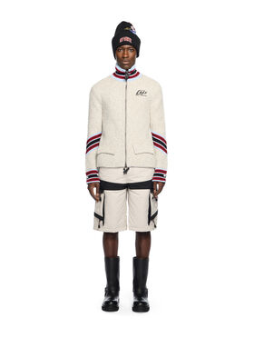 OFF WHITE African Cot Bouclé Zip Cardigan  LIGHT GREY - BLACK OMHY002W25KNI001