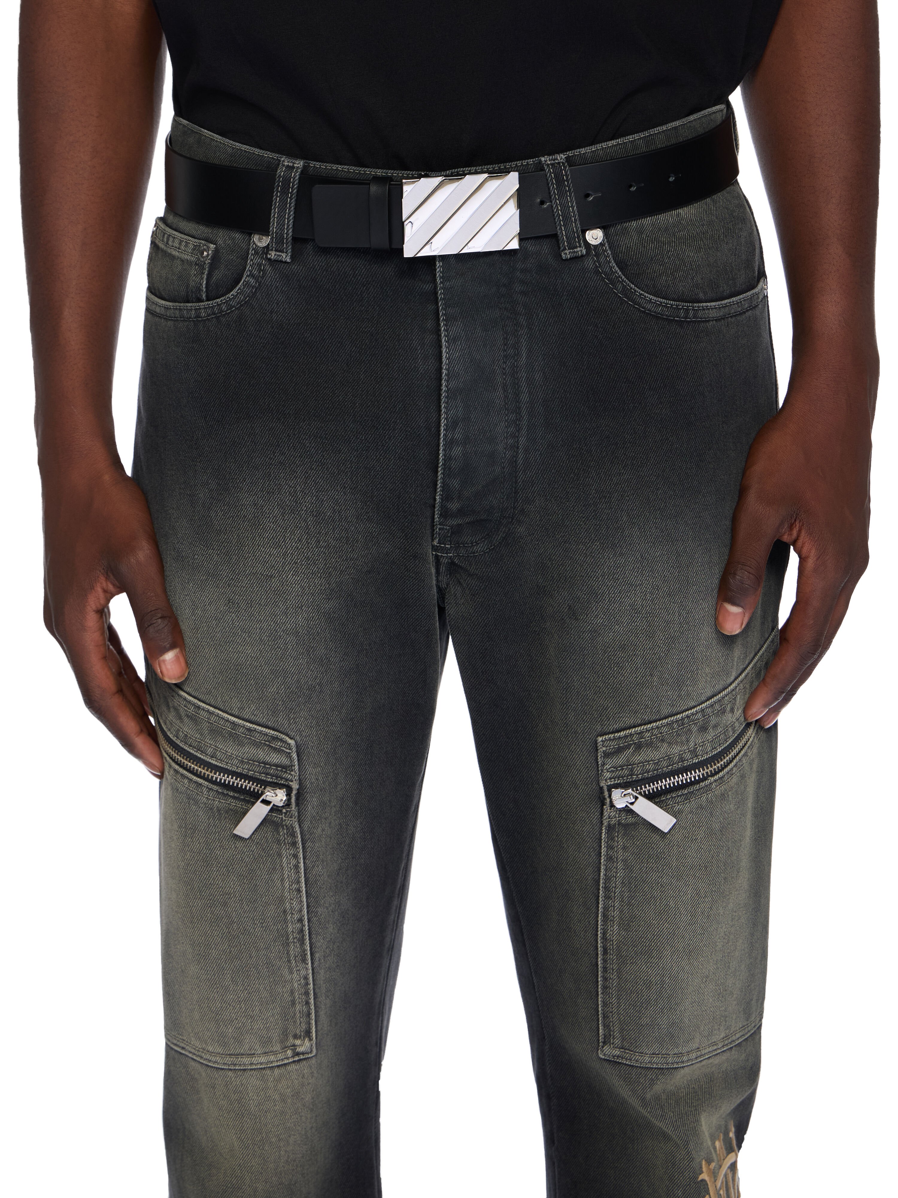 Diagonal Buckle Leather Belt in BLACK - SILVER for Men | Off-White™