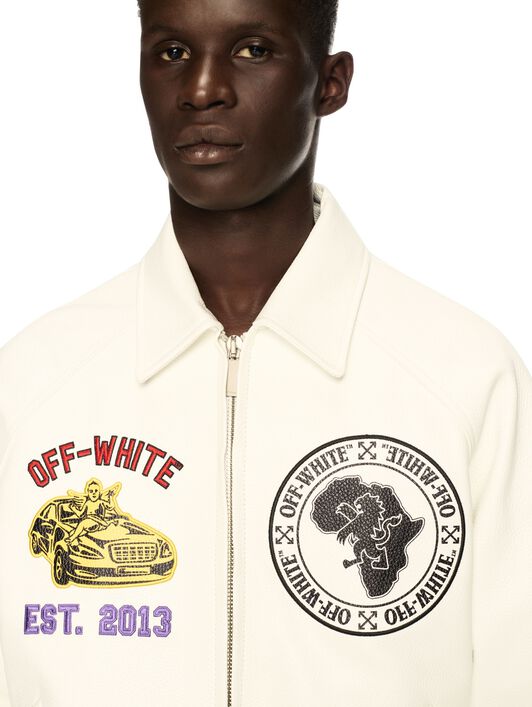 OFF WHITE Rhino Leather Raglan Varsity Jacket WHITE OMJA123S25LEA001