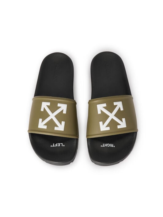 OFF WHITE Arrow Slider BLACK - OLIVE GREEN OMIU003S26MAT001
