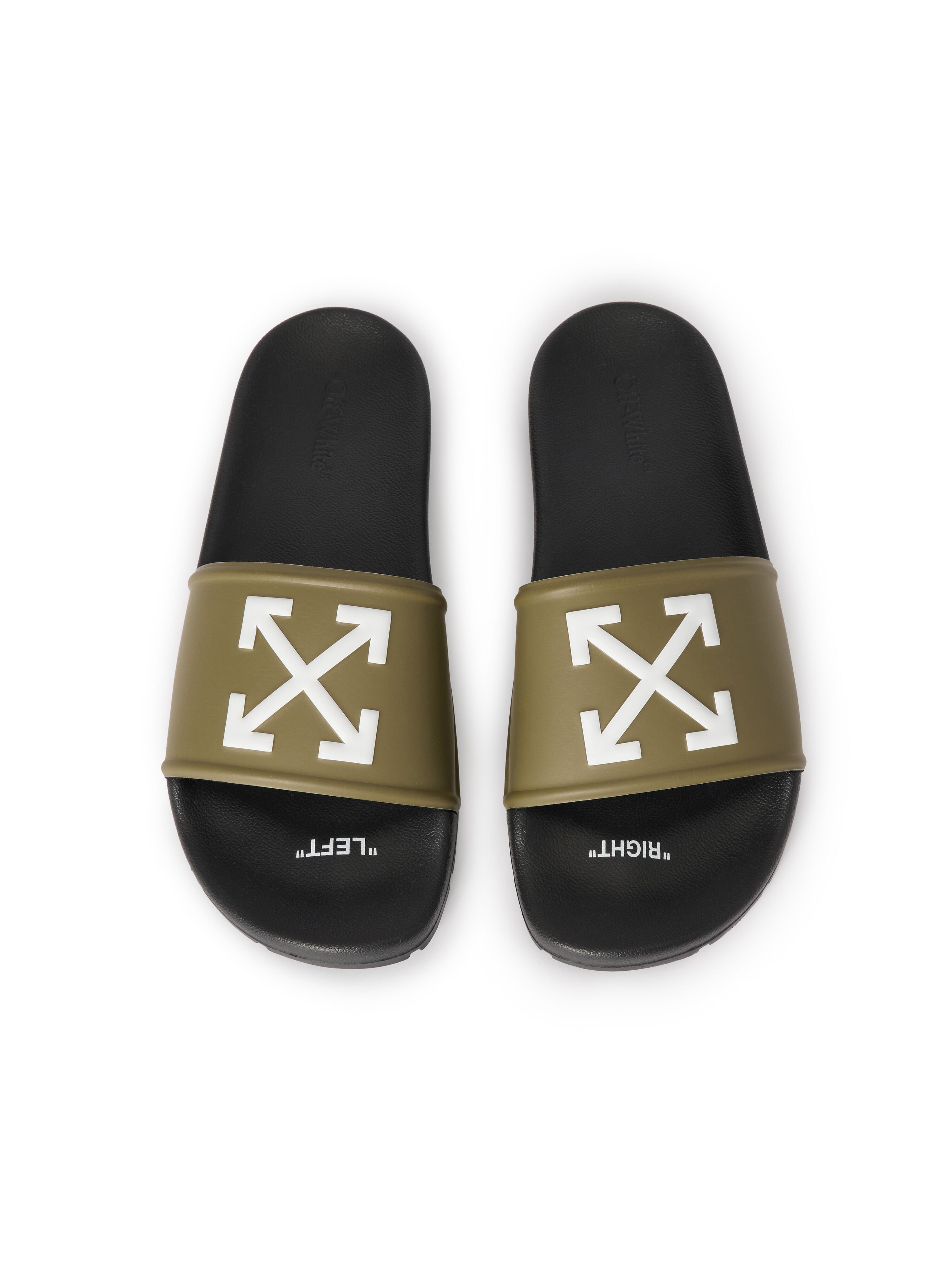 OFF WHITE Arrow Slider BLACK - OLIVE GREEN OMIU003S26MAT001