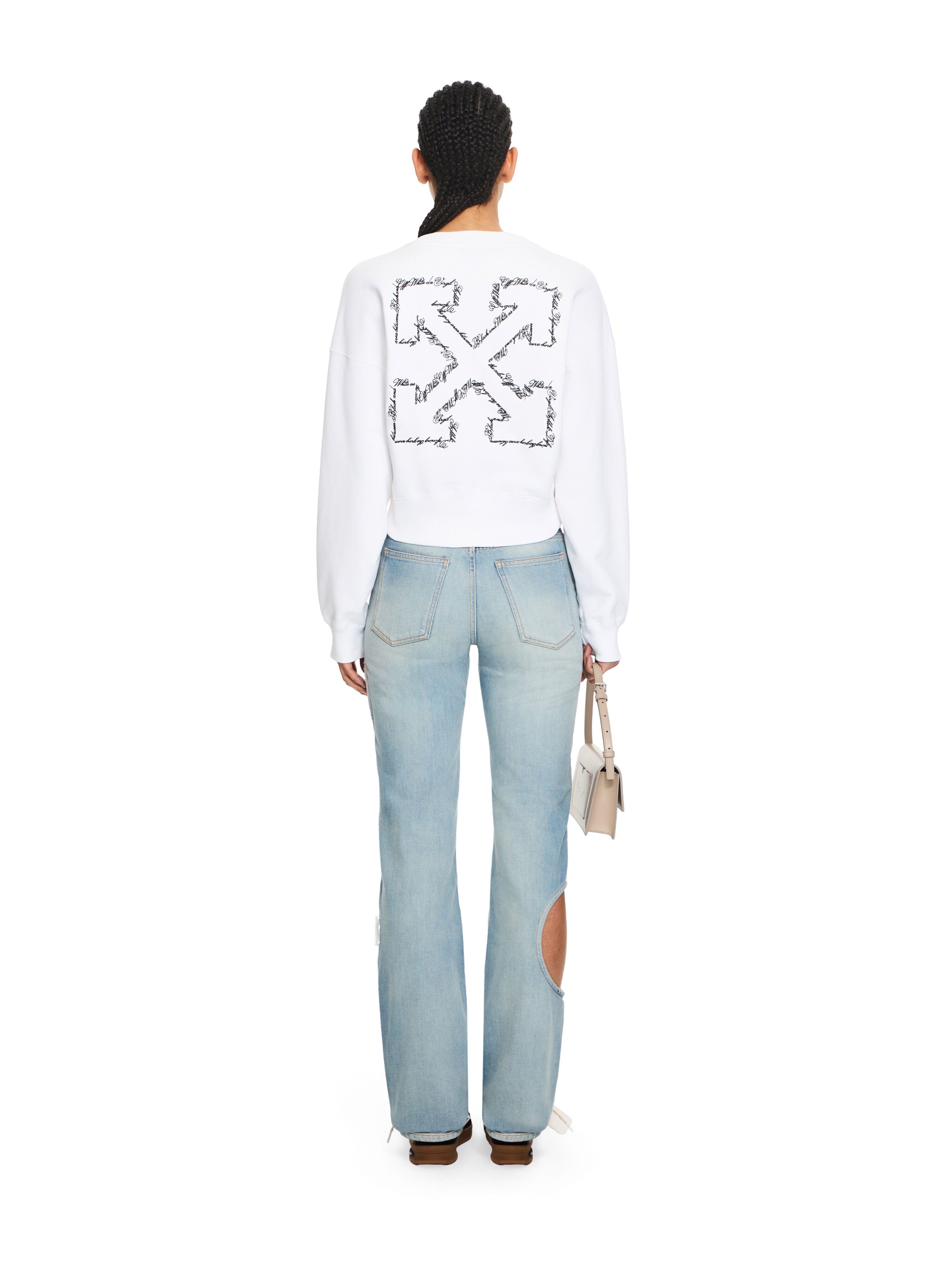 OFF WHITE Embroidered Arrow Script Crop Crewneck White-Black 2BA079S26FLE001