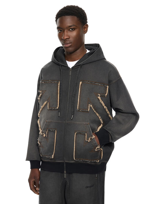 OFF WHITE Distress Arr Skate Zip Hoodie HIGHLIGHTED BLACK 44MBE015S26D001