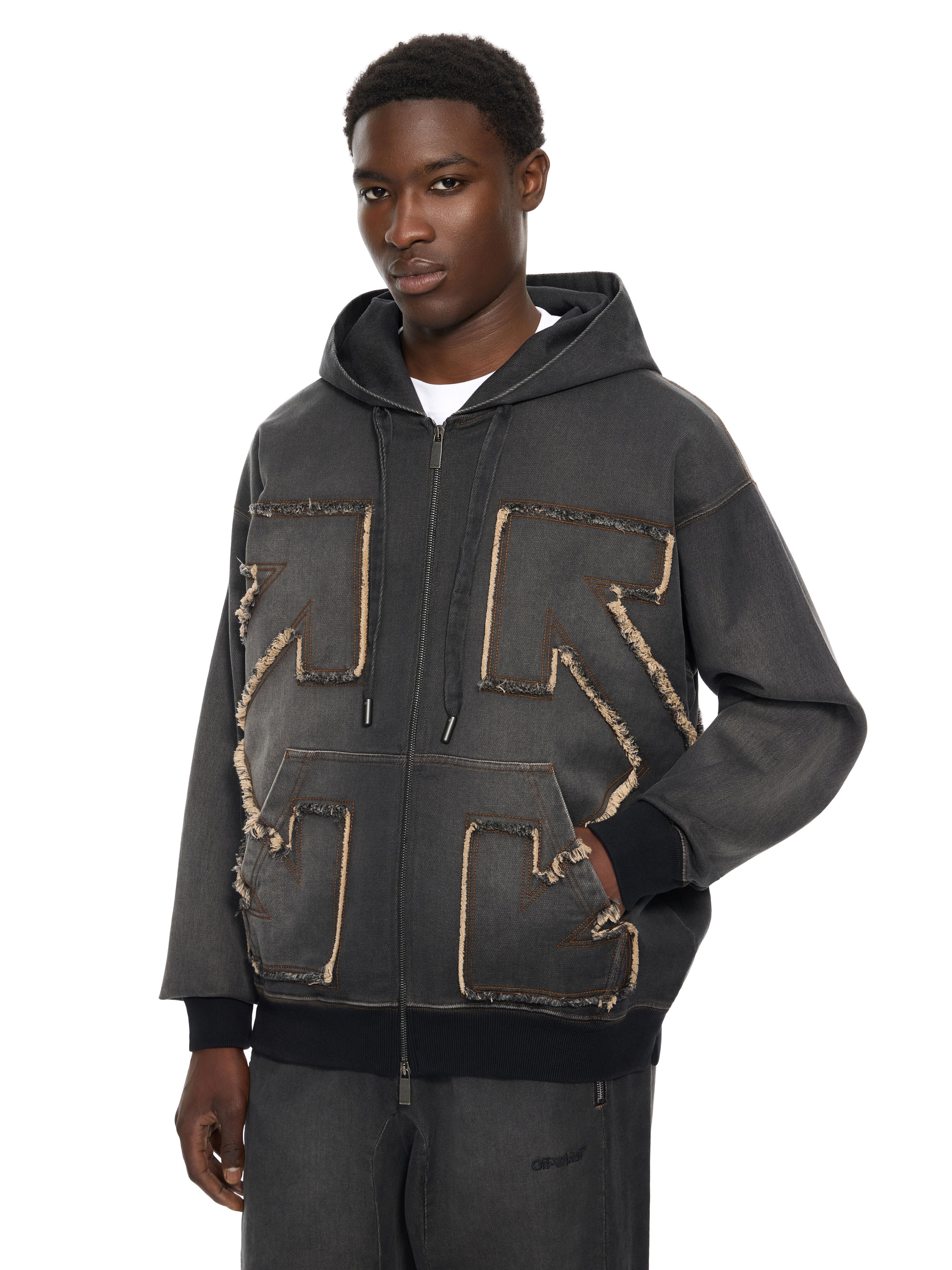 OFF WHITE Distress Arr Skate Zip Hoodie HIGHLIGHTED BLACK 44MBE015S26D001