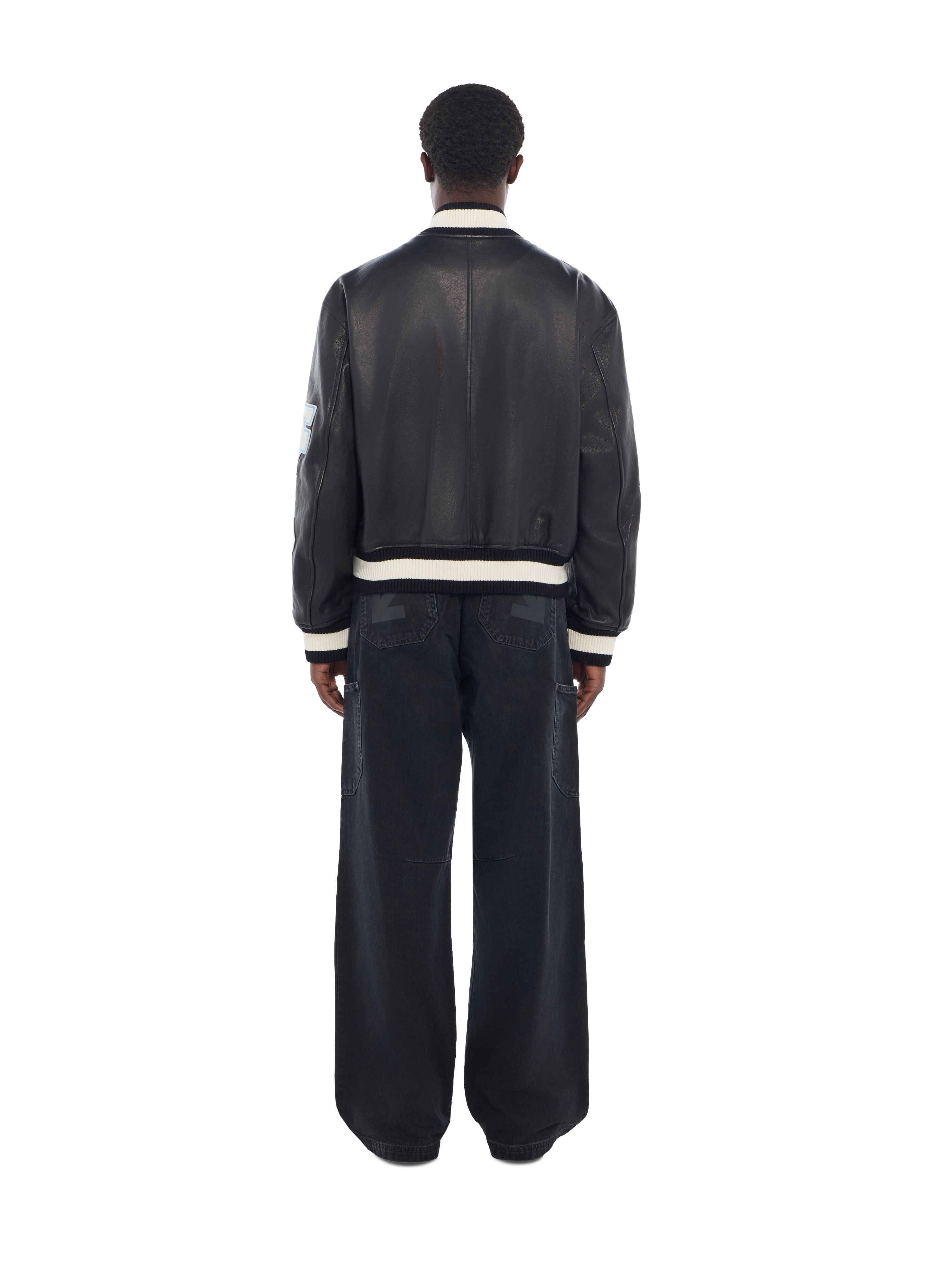 OG Patches Racing Leather Varsity Jacket OFF WHITE OG Patches Racing Leather Varsity Jacket BLACK 44MJA142F26L001