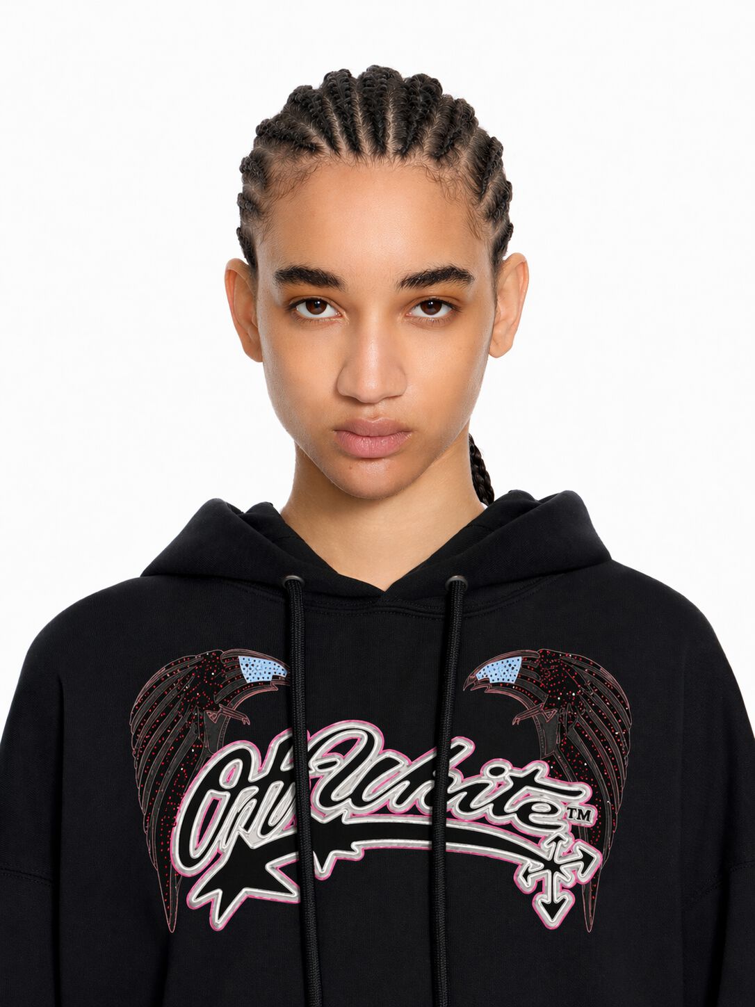 OFF WHITE Swarovski Double Eagle Raglan Hoodie Black-Black 29E00292T