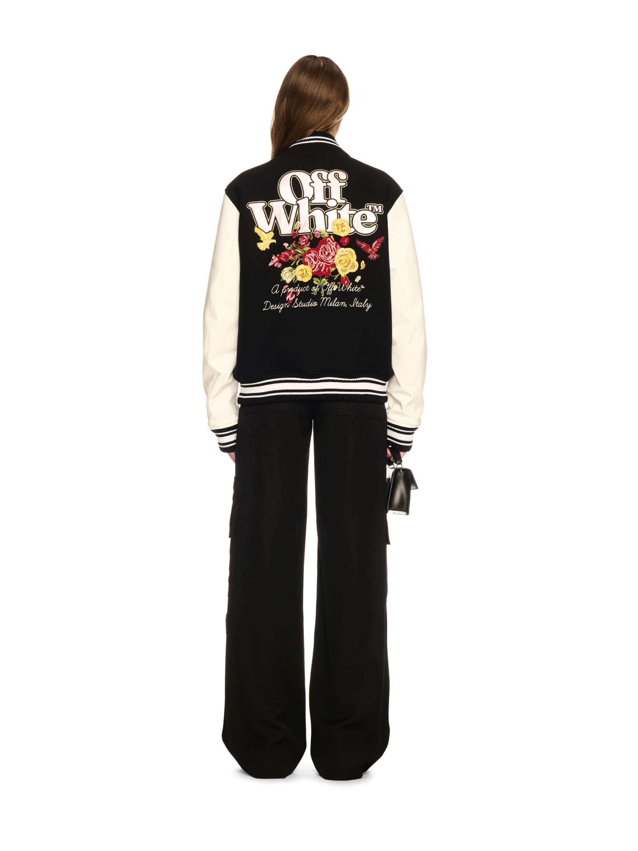 OFF WHITE Black Flowers Varsity Jacket BLACK OWEK006S25FAB003