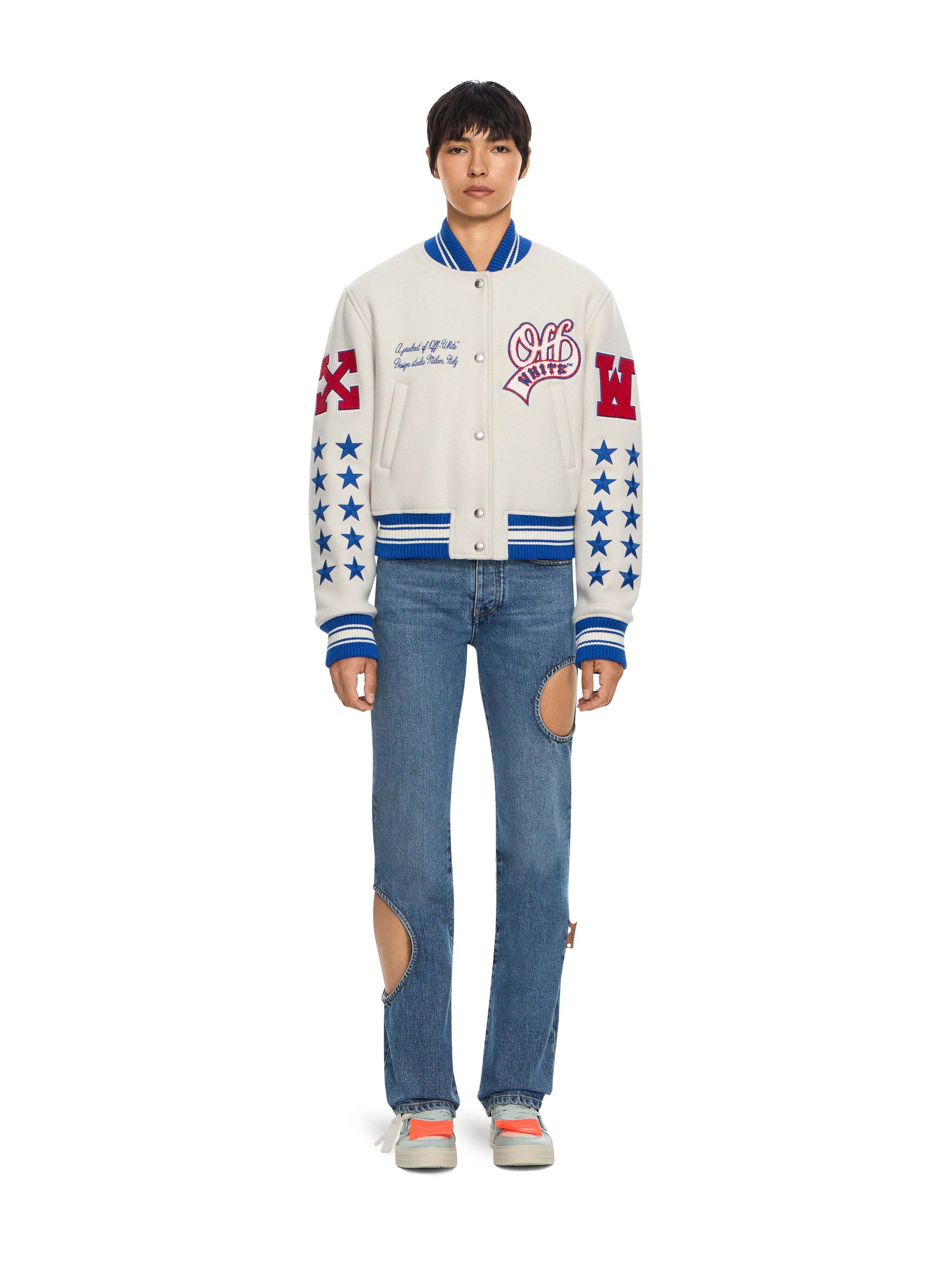 Wool College Varsity Jacket OFF WHITE Wool College Varsity Jacket Egret High Risk Red 2FG00409T