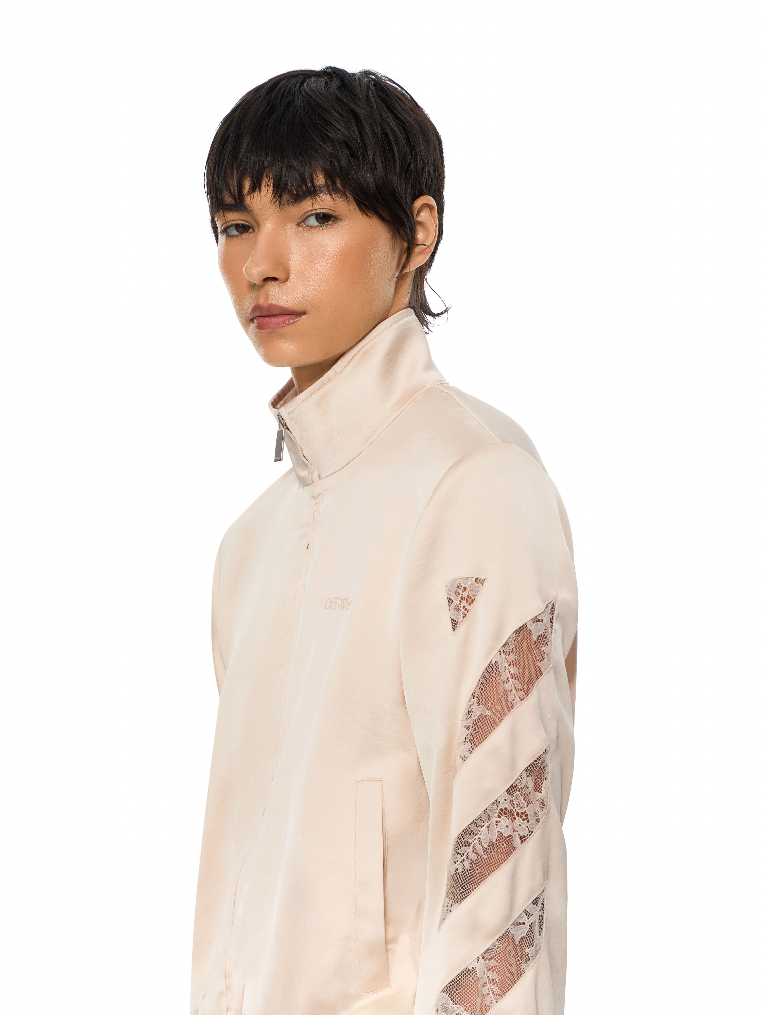 Diagonals Lace Satin Track Jacket OFF WHITE Diagonals Lace Satin Track Jacket Ivory Ivory 2FB00651T