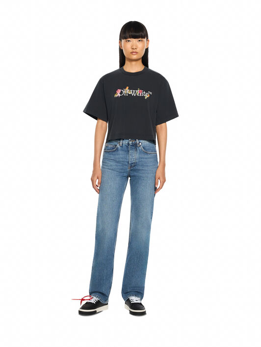 OFF WHITE Bookish Flower Crop Tee Fade Out Black White 2FA00640T