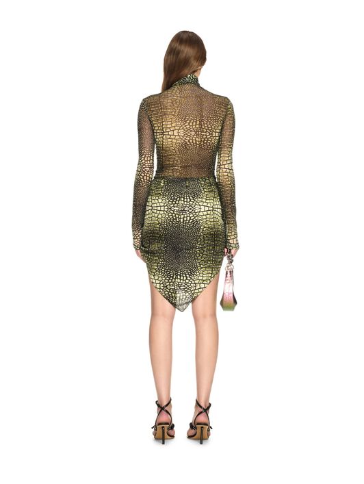 OFF WHITE Green Stamp Crocodile Mesh Long-Sleeved Top GREEN OWAD122S25JER002