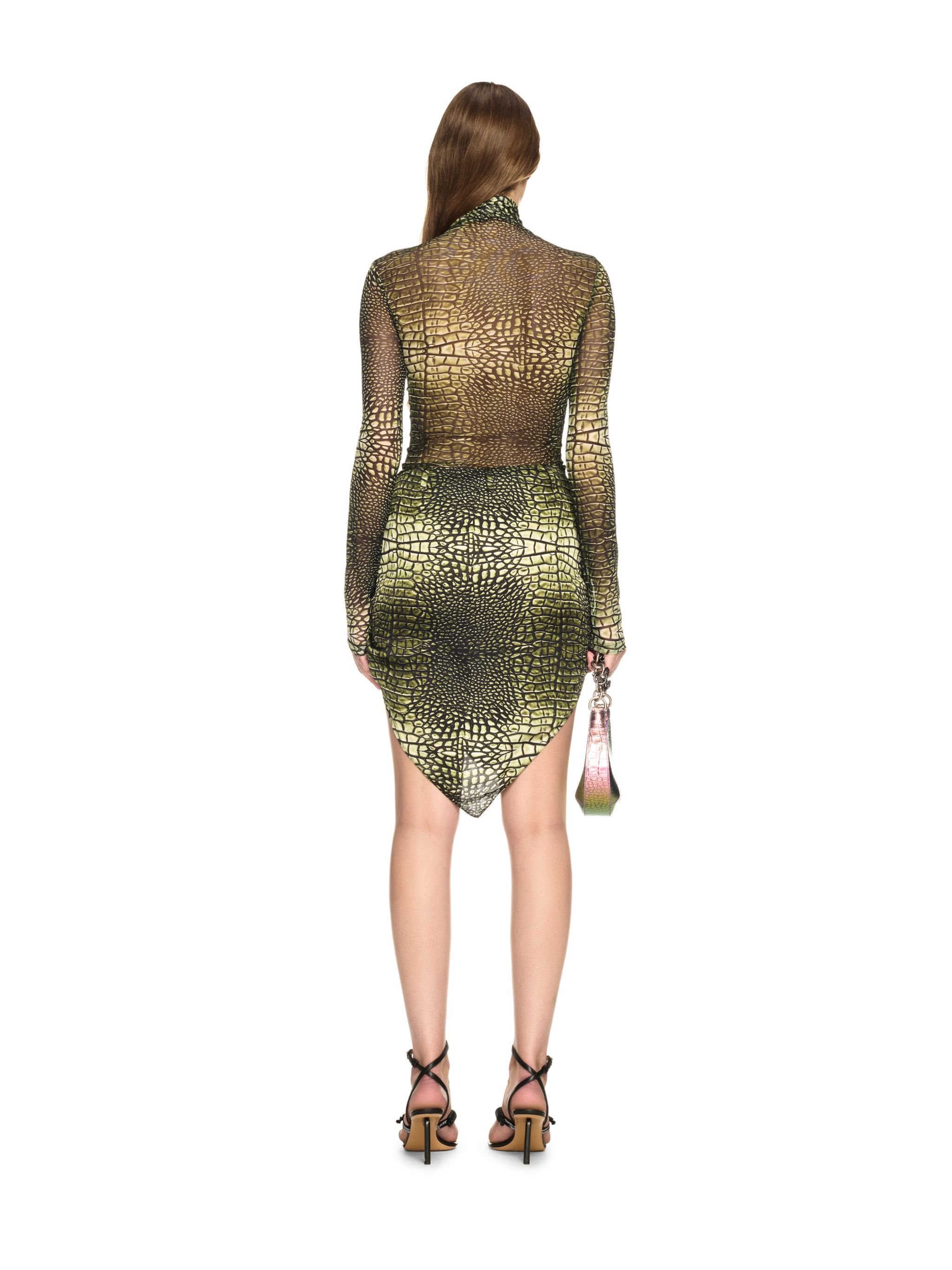 OFF WHITE Green Stamp Crocodile Mesh Long-Sleeved Top GREEN OWAD122S25JER002