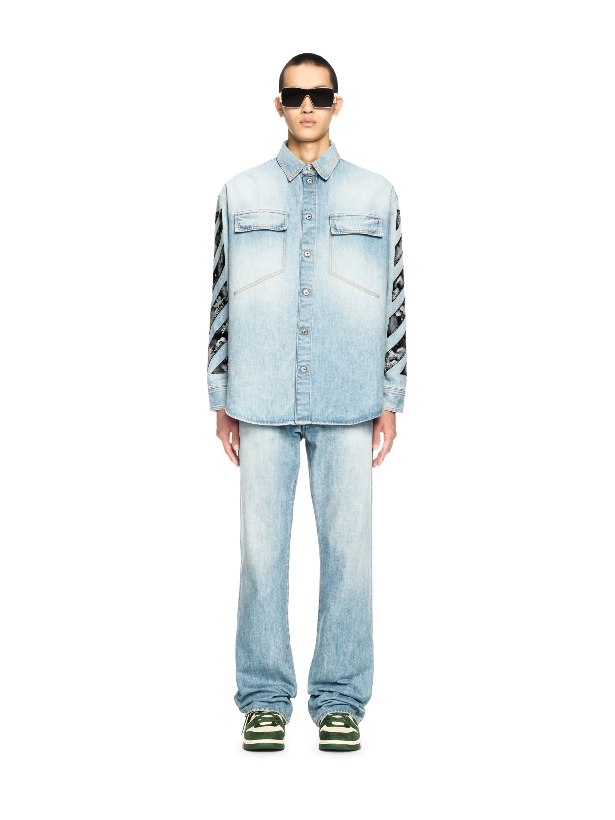 OFF WHITE Blue Diagonal Fresco Arrow Military Shirt BLUE OMYD05HS25DEN001