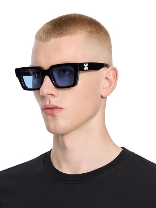 OFF WHITE Virgil  L Light Blue Lens Sunglasses Shiny Black OW1022103753