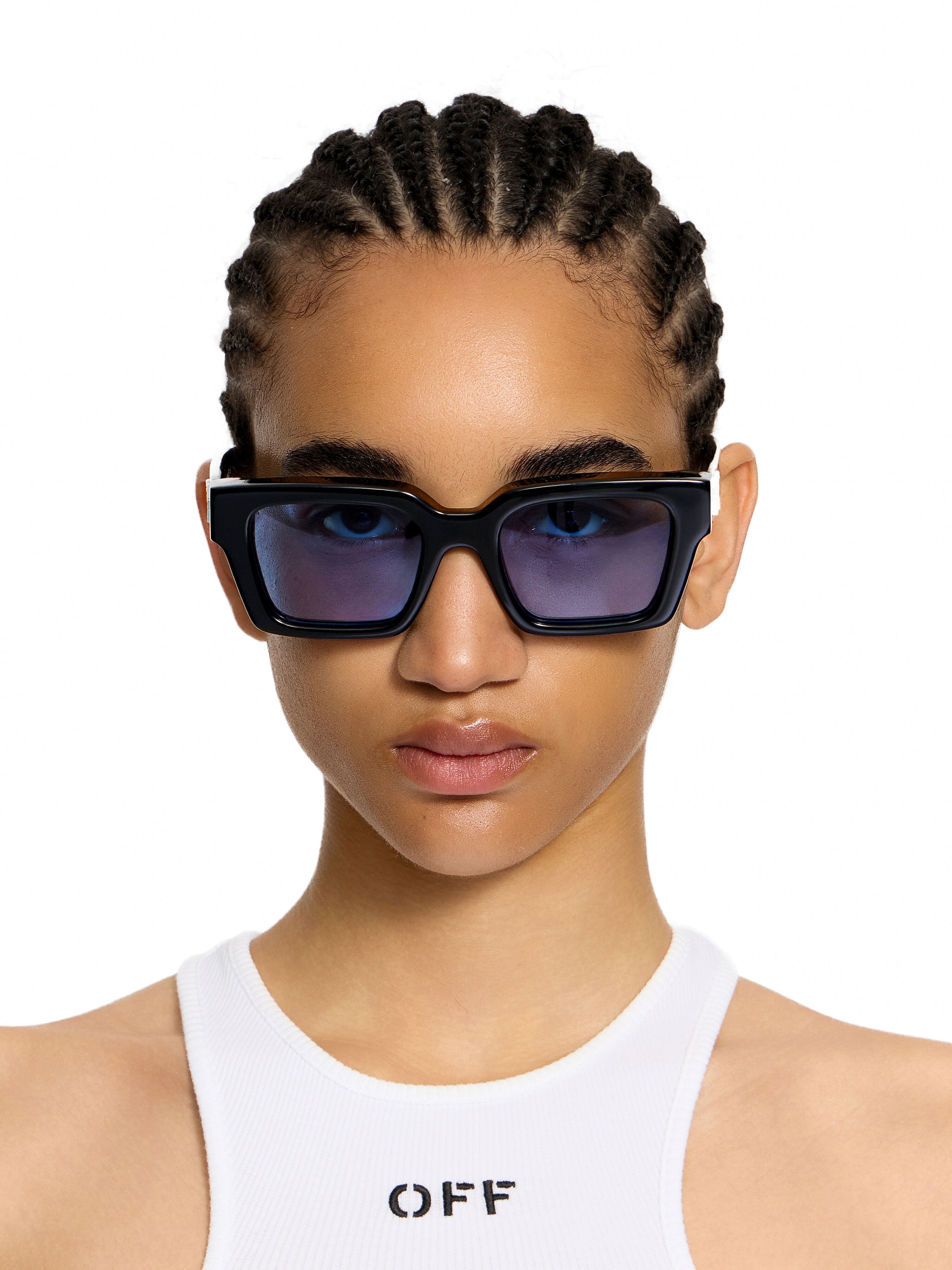 OFF WHITE Virgil  L Light Blue Lens Sunglasses Shiny Black OW1022103753