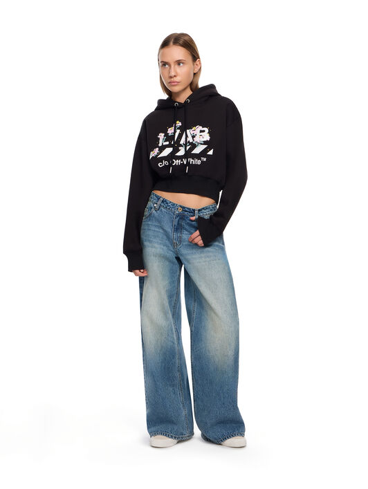 LAB L/AB Crystal Embellished Cropped Hoodie Black Night LABF2639B00102T