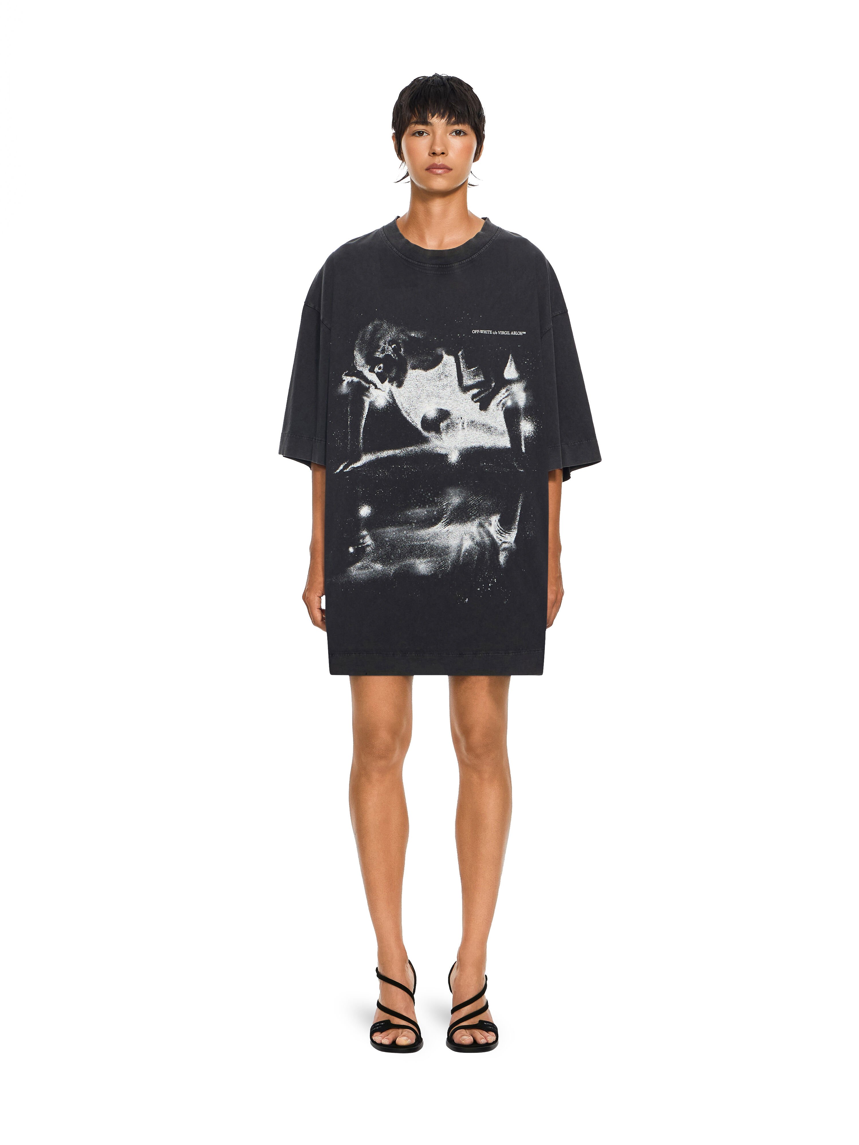 OFF WHITE Dreaming Narciso T-Shirt Dress Fade Out Black White 2FU00594T