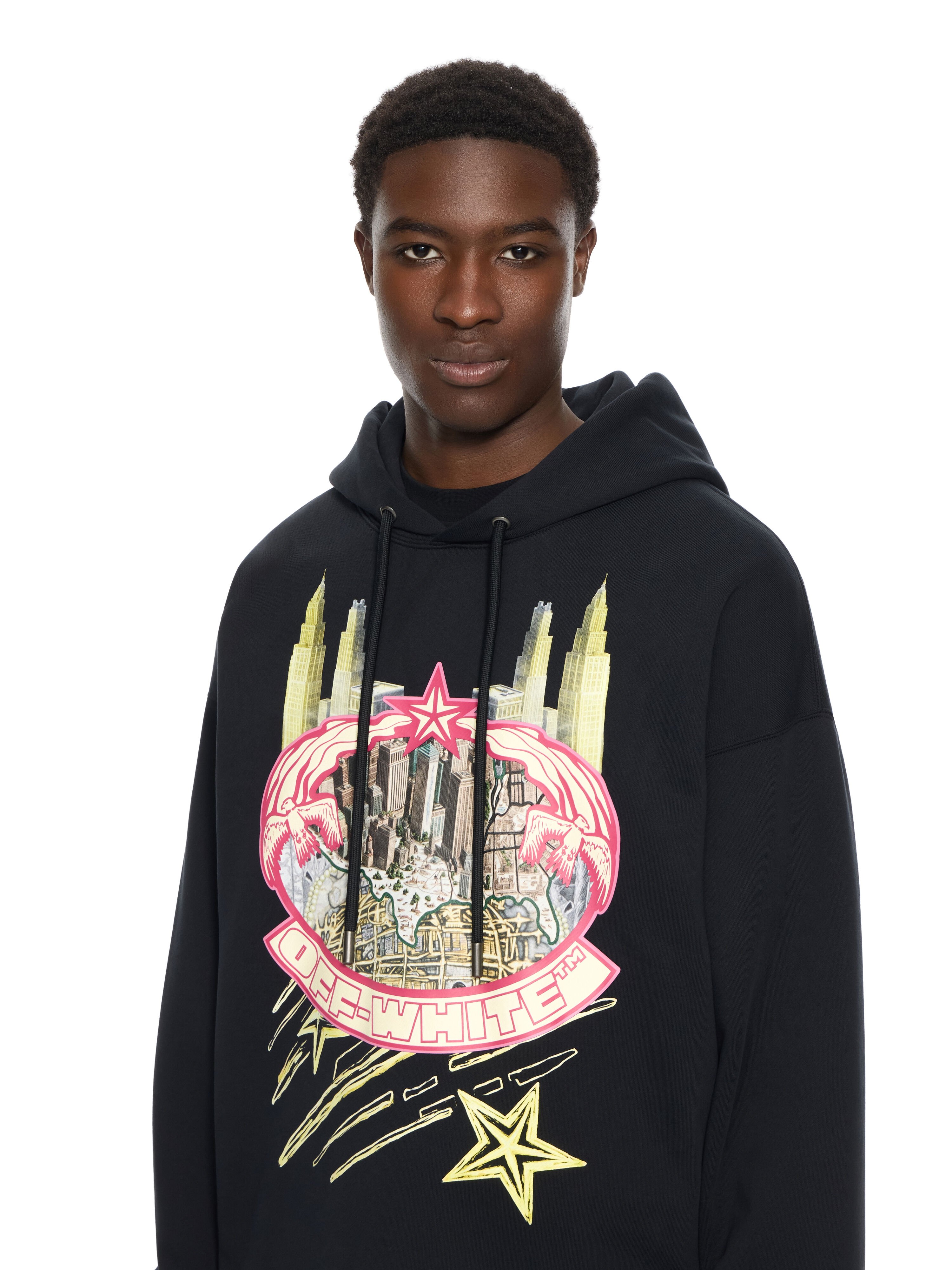 OFF WHITE Big Frame World Loose Hoodie BLACK 44MBB12MZ26F005