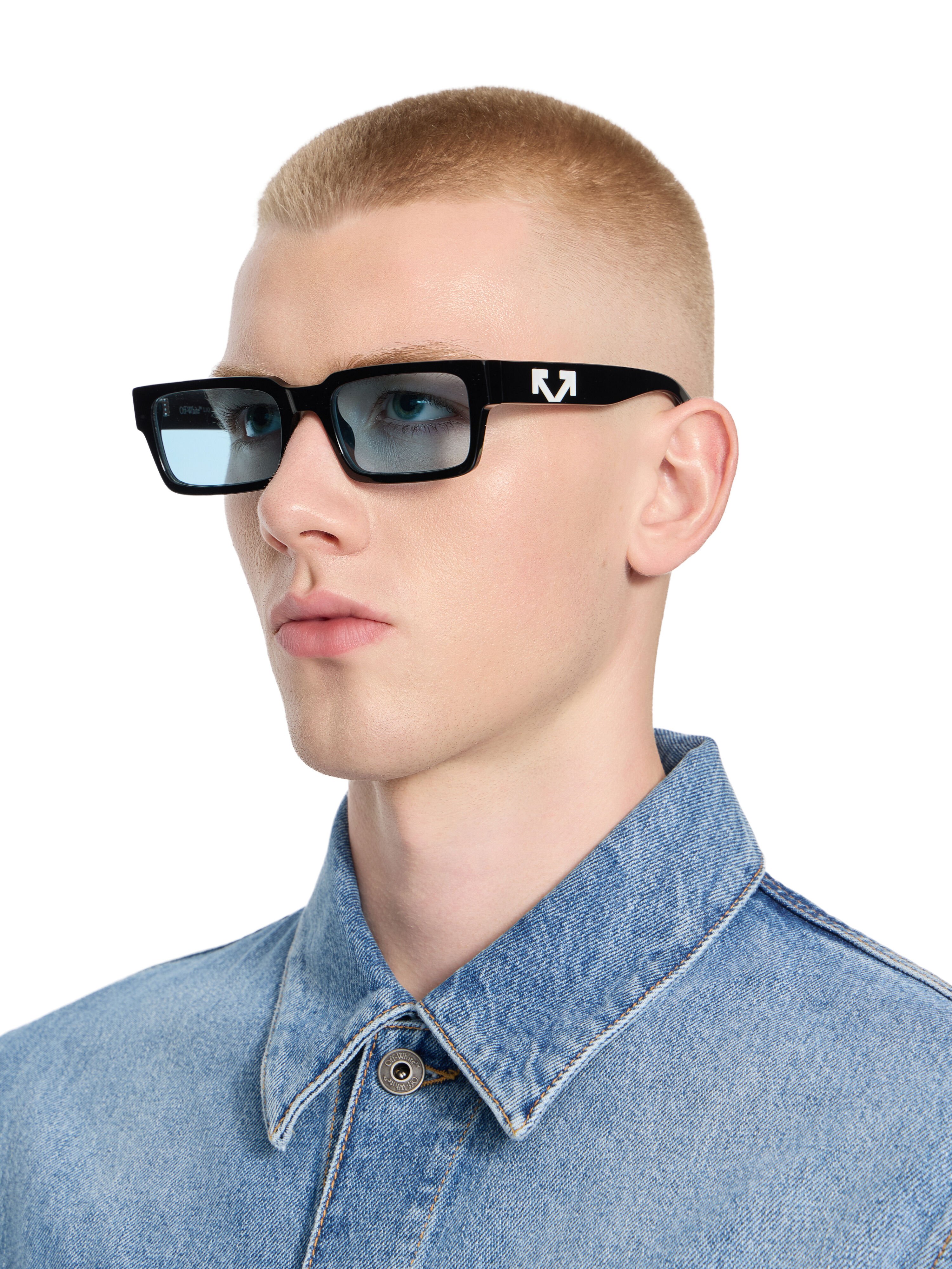 Huntington Blue Lens Sunglasses OFF WHITE Huntington Blue Lens Sunglasses Shiny Black OW1032104055