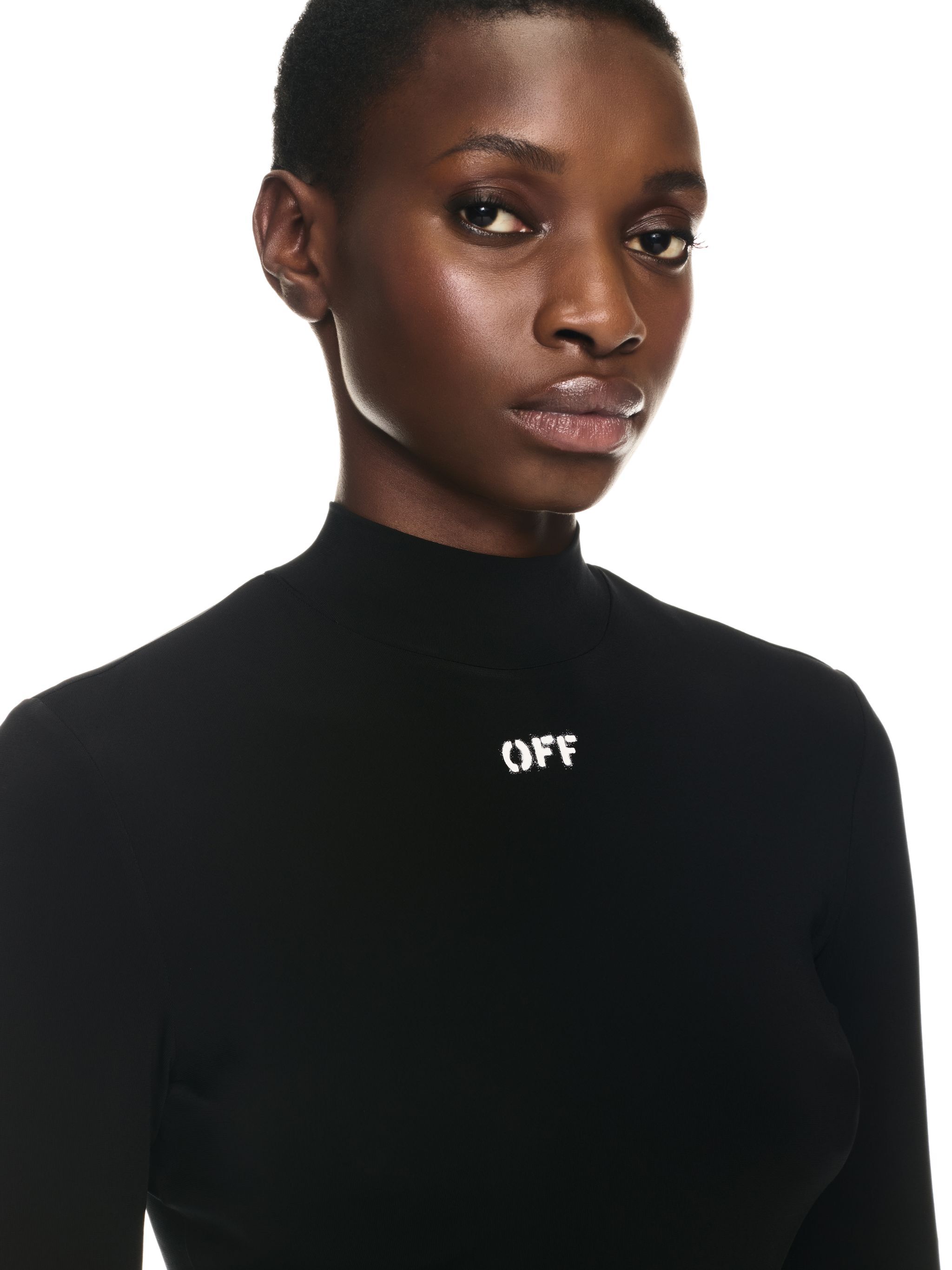 OFF WHITE CROP TOP NERO ADERENTE A MEZZO COLLO CON LOGO OFF NERO OWAD235C99JER001