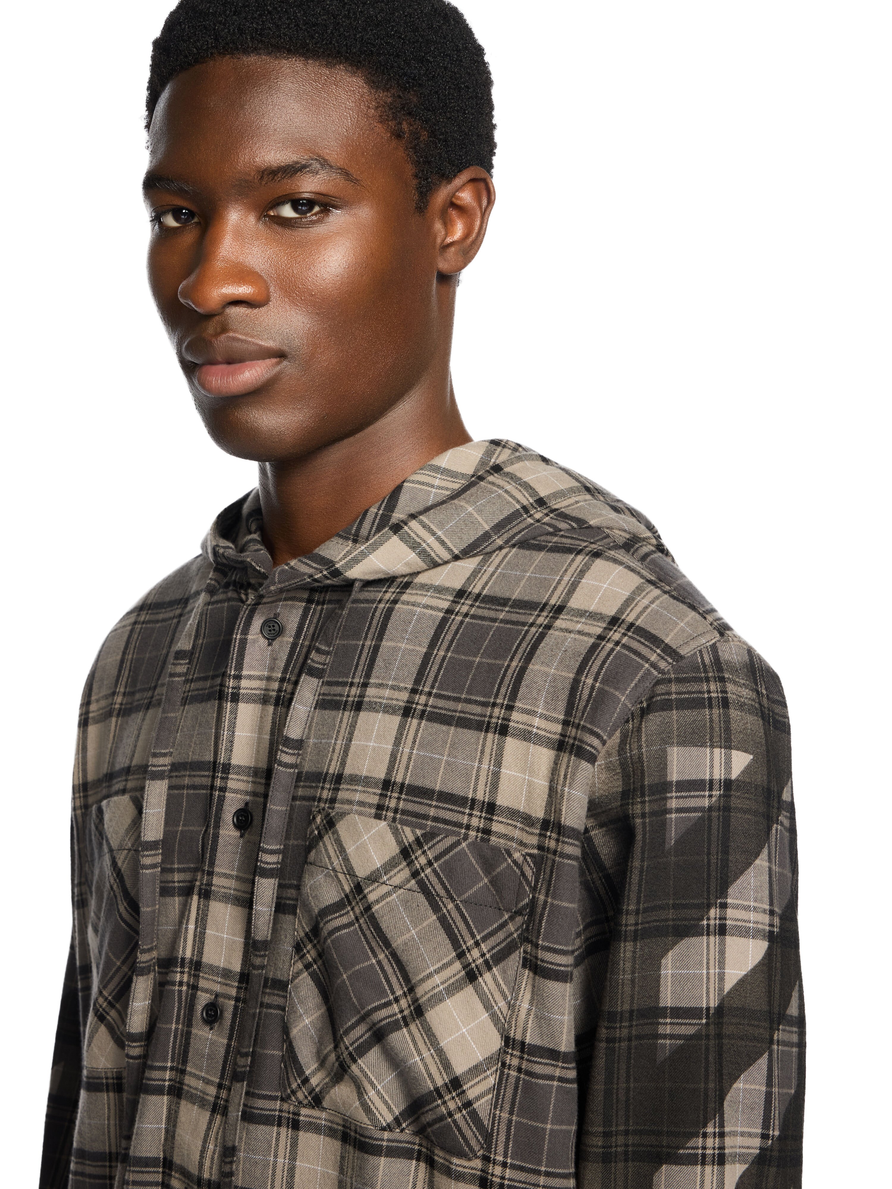 OFF WHITE Spray Diagonal Hooded Shirt DARK GREY - BLACK OMGE031F25FAB001