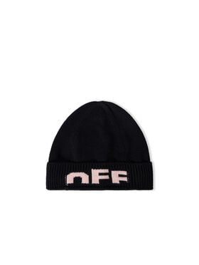 OFF WHITE Type Logo Beanie BLACK - SOFT PINK OGLC001F25KNI002