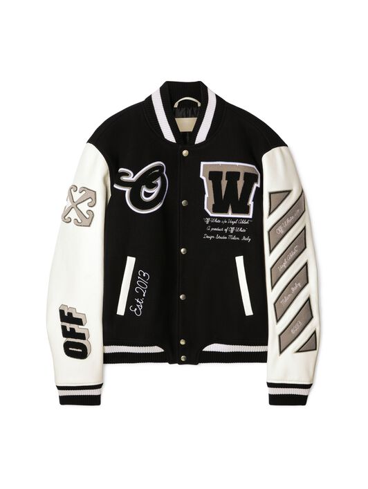 OFF WHITE Leather/Wool Varsity Jacket BLACK OMJA122C99LEA005