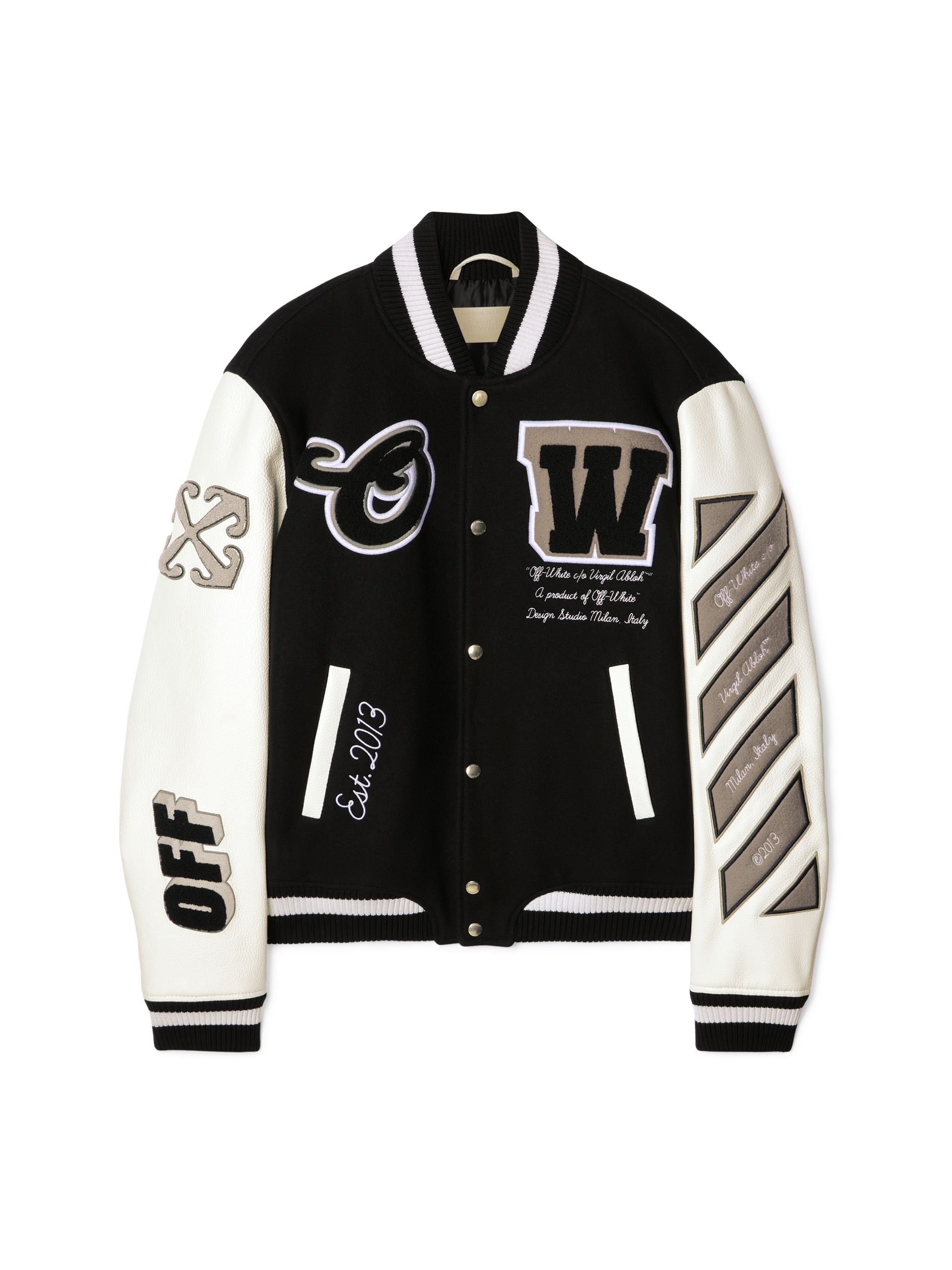 OFF WHITE Leather/Wool Varsity Jacket BLACK OMJA122C99LEA005