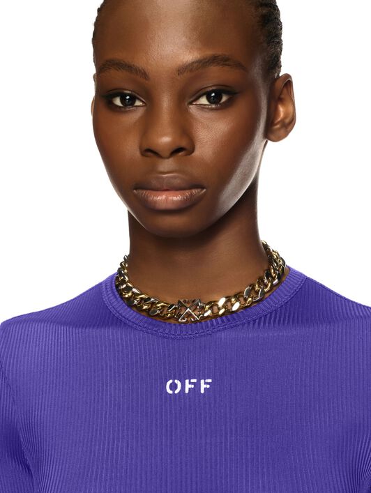 OFF WHITE Violet Ribbed Long-Sleeved Top PURPLE OWAD136S25JER001