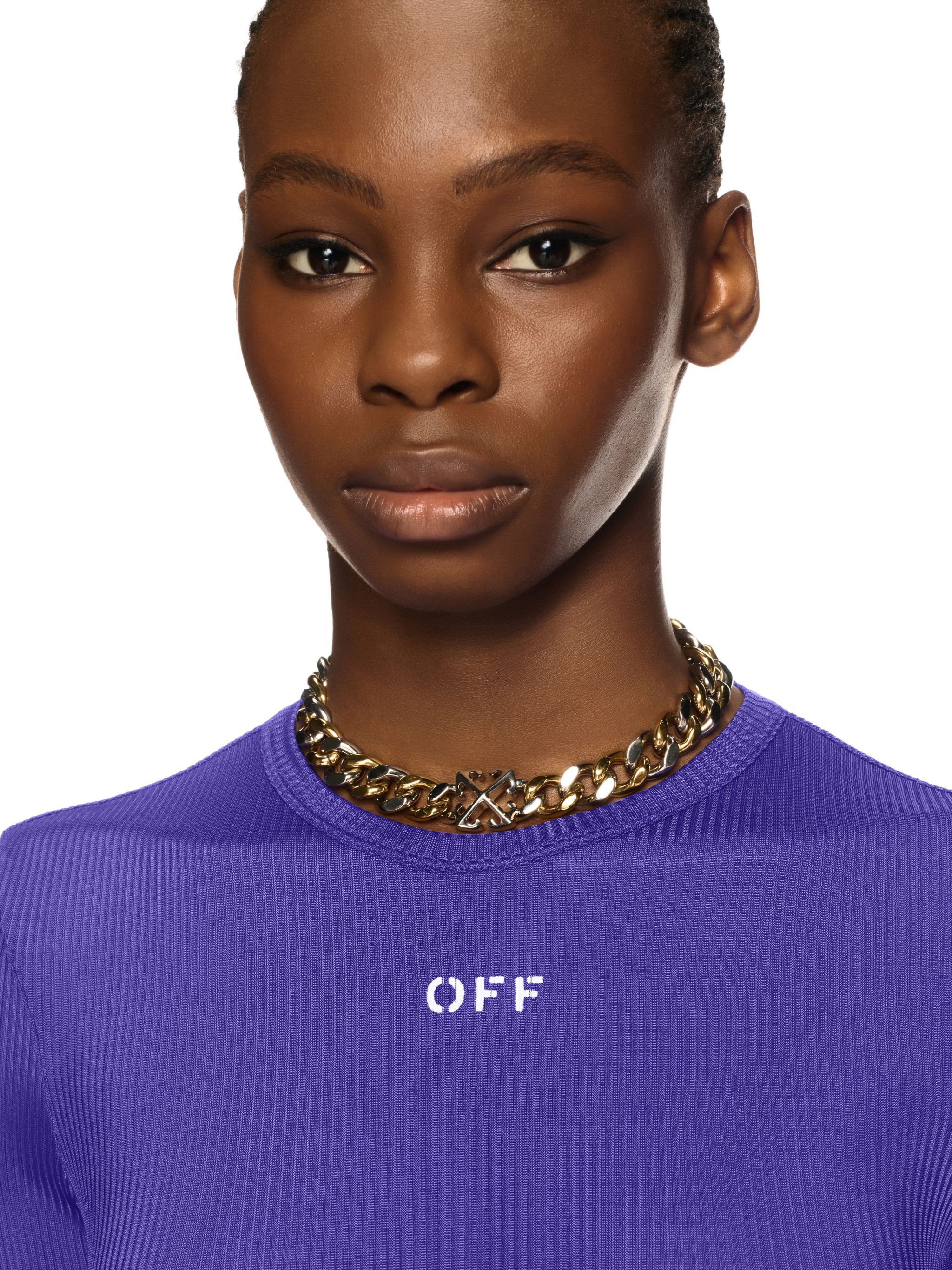 OFF WHITE Violet Ribbed Long-Sleeved Top PURPLE OWAD136S25JER001