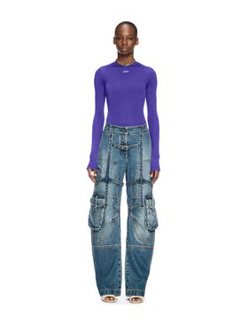 OFF WHITE Violettes Geripptes Langärmeliges Top LILA OWAD136S25JER001