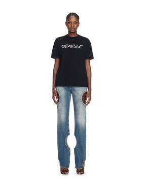 OFF WHITE Big Logo Bookish Casual Tee BLUE OWYB018C99DEN001