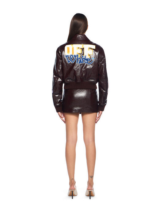 OFF WHITE Crinkled Coated Varsity Jacket CHOCOLATE PLUM-WHITE OWEK00MF25FAB001