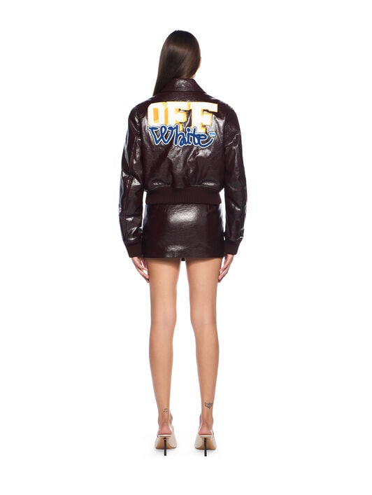 Crinkled Coated Varsity Jacket OFF WHITE Crinkled Coated Varsity Jacket CHOCOLATE PLUM-WHITE OWEK00MF25FAB001