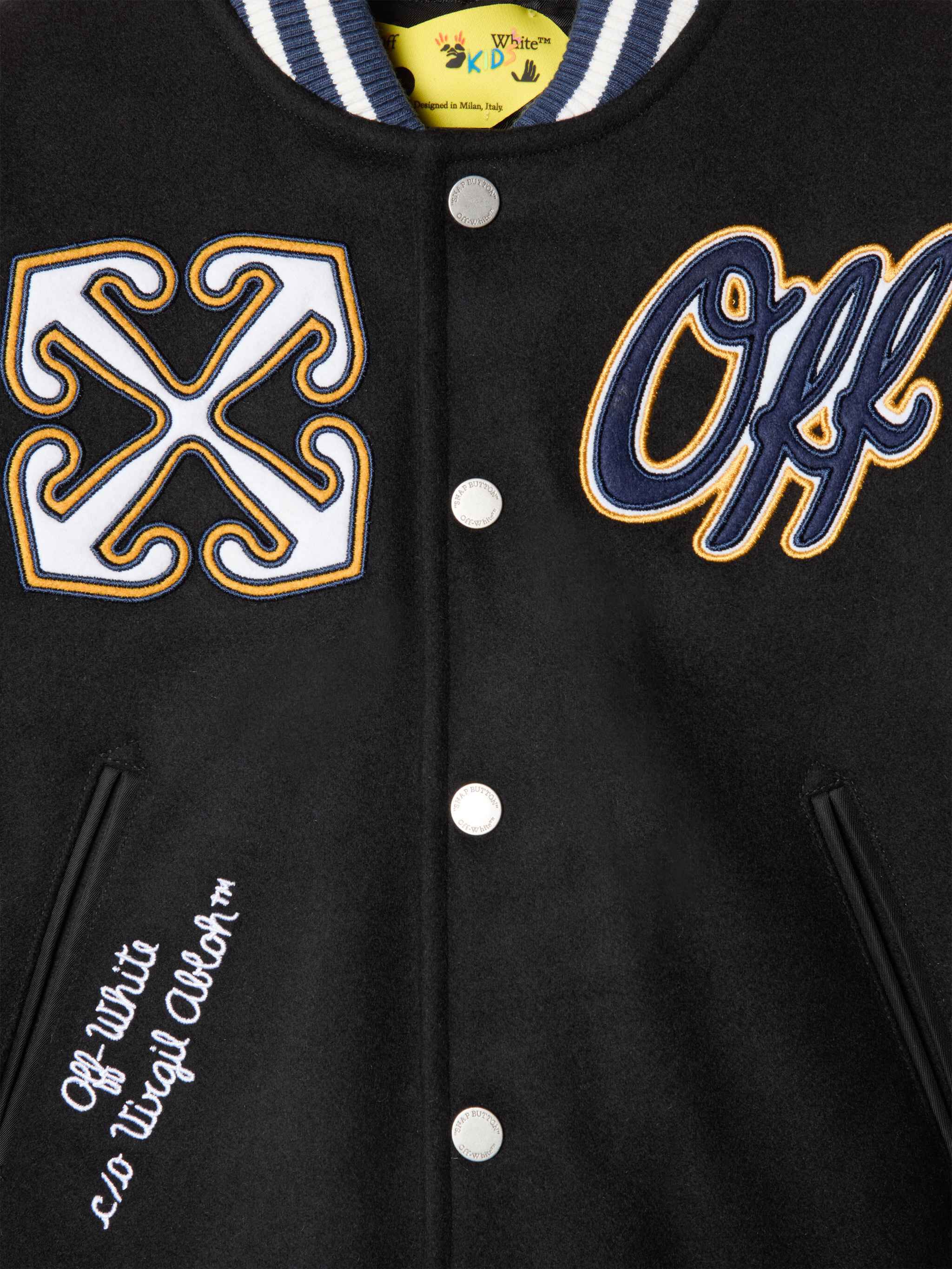 OFF WHITE Ow Patch Varsity Jacket BLACK OBEH001S25FAB003