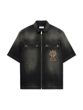 OFF WHITE Denim Zip Bowling Shirt DIRTY BLACK - FROZEN DEW OMYD05QF25DEN001