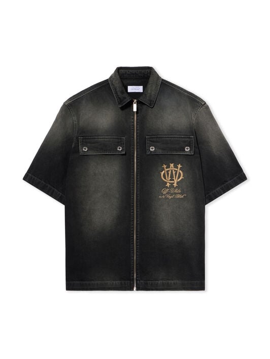 Denim Zip Bowling Shirt OFF WHITE Denim Zip Bowling Shirt DIRTY BLACK - FROZEN DEW OMYD05QF25DEN001