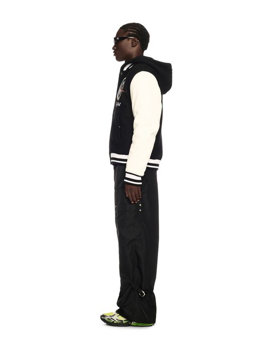 OFF WHITE Fresco Leather/Wool Varsity Jacket BLACK OMJA122S25LEA003