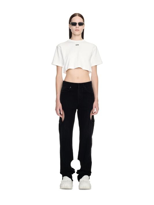 OFF WHITE Off Stamp Rib Cropped Tee White-Black 2AA081C99JER004
