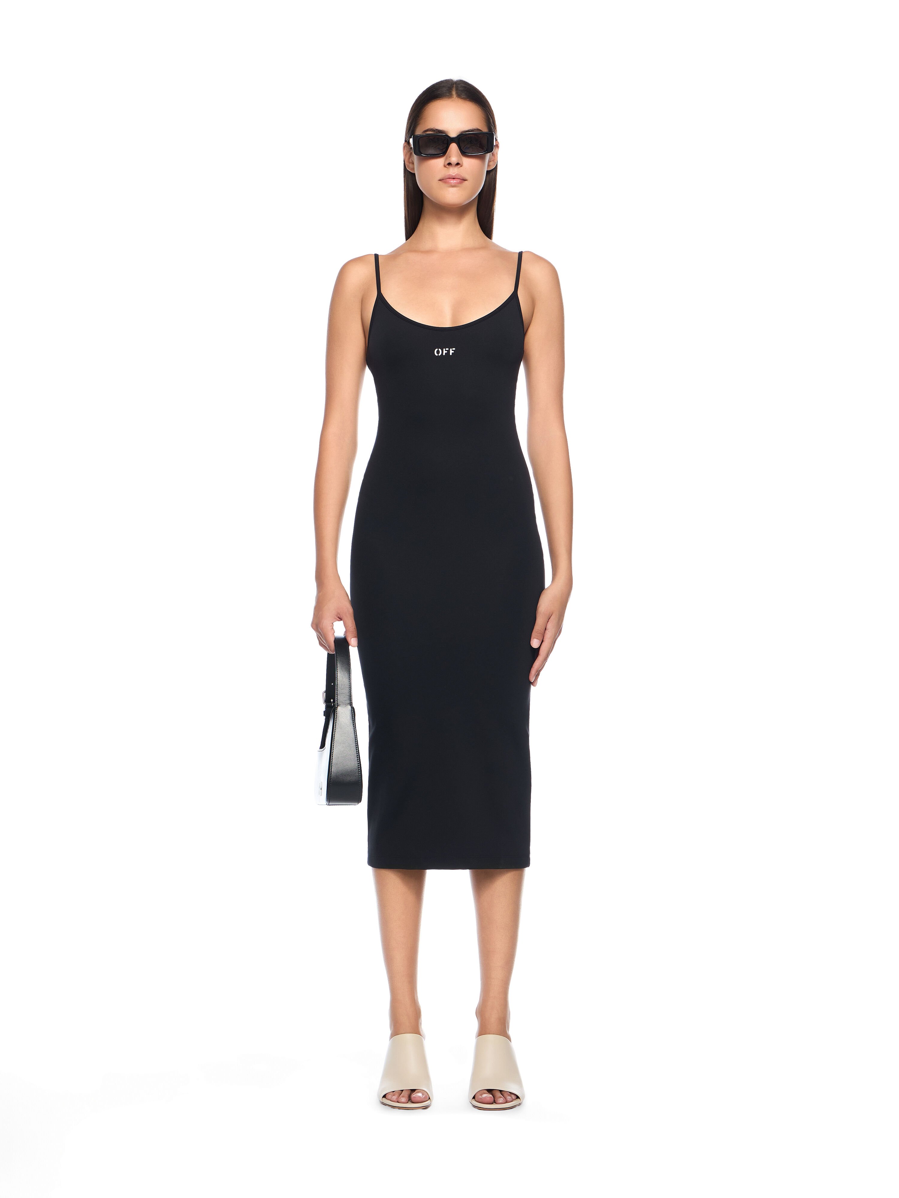 OFF WHITE Sleek Strappy Midi Dress BLACK-WHITE OWDB55FF25JER001