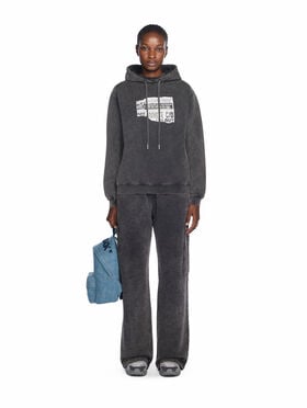 OFF WHITE News Regular Logo Hoodie MARBLE BLACK-BLACK OWBB035F25FLE005