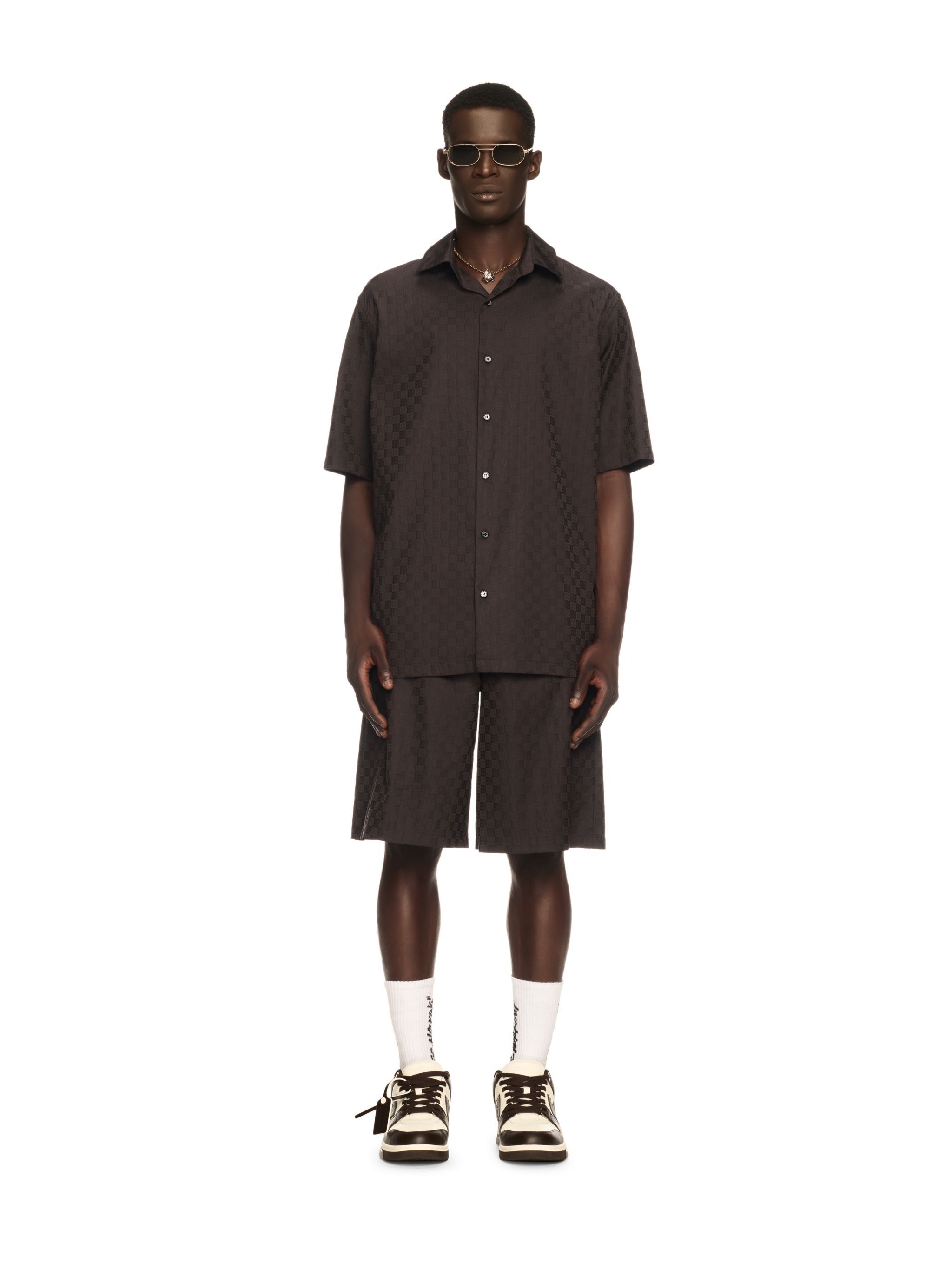 OFF WHITE Chocolate Jacquard Check Bowling Shirt BROWN OMGG013S25FAB004