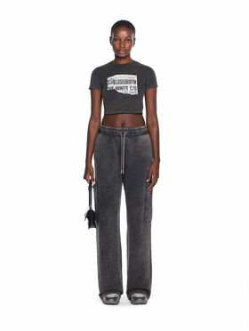 OFF WHITE News Print 90s Crop Logo Tee MARBLE BLACK-BLACK OWAA133F25JER002