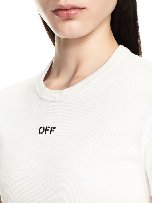 OFF WHITE White Off Stamp Ribbed Tee WHITE OWAA065C99JER005