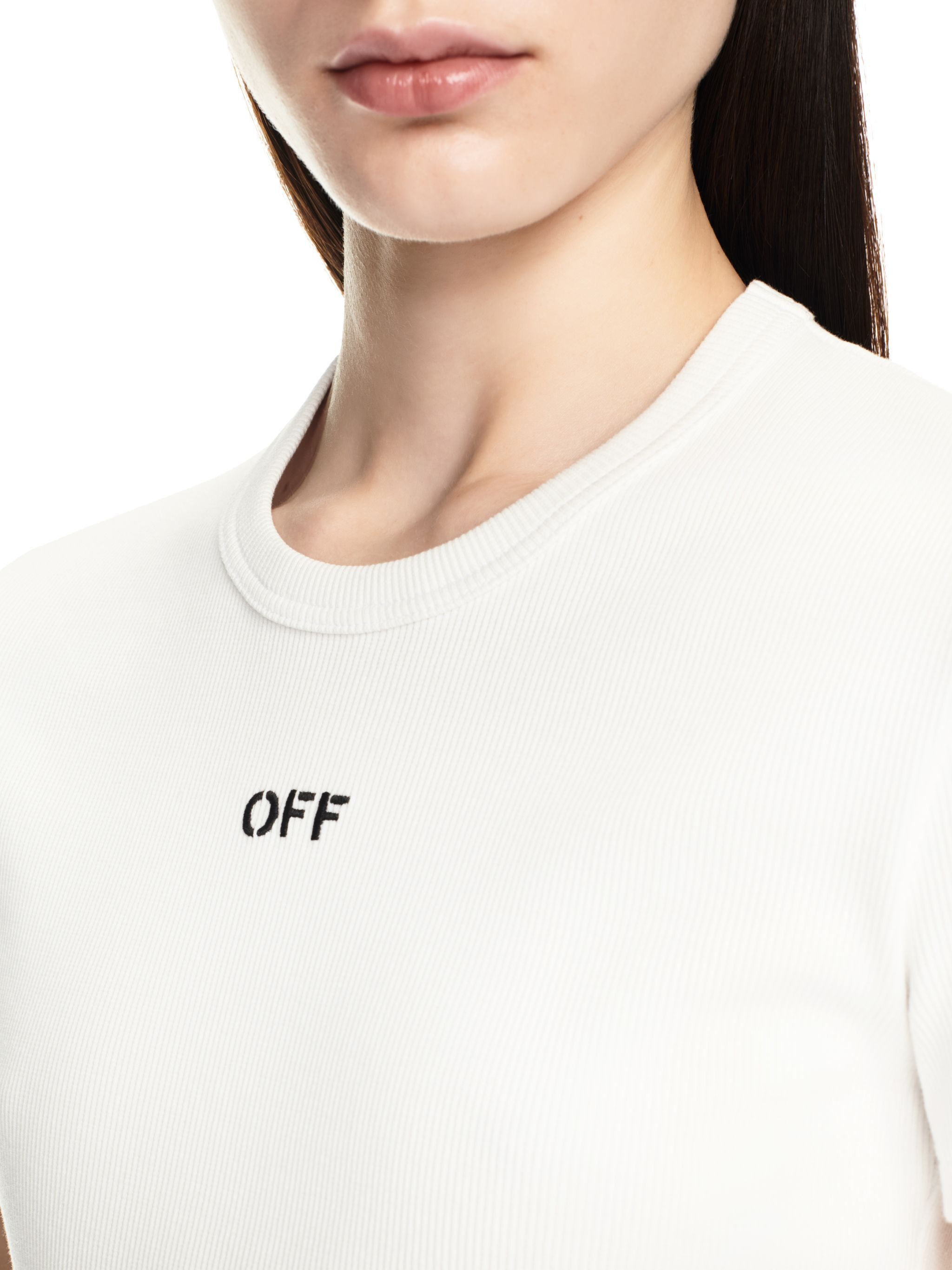 OFF WHITE White Off Stamp Ribbed Tee WHITE OWAA065C99JER005